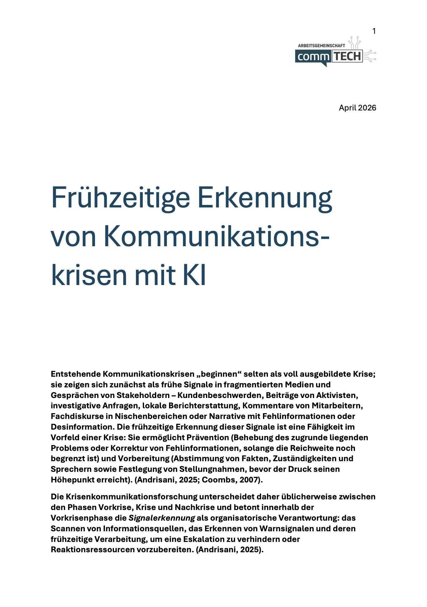 Impulspapier: Frühzeitige Erkennung von Kommunikationskrisen mit KI